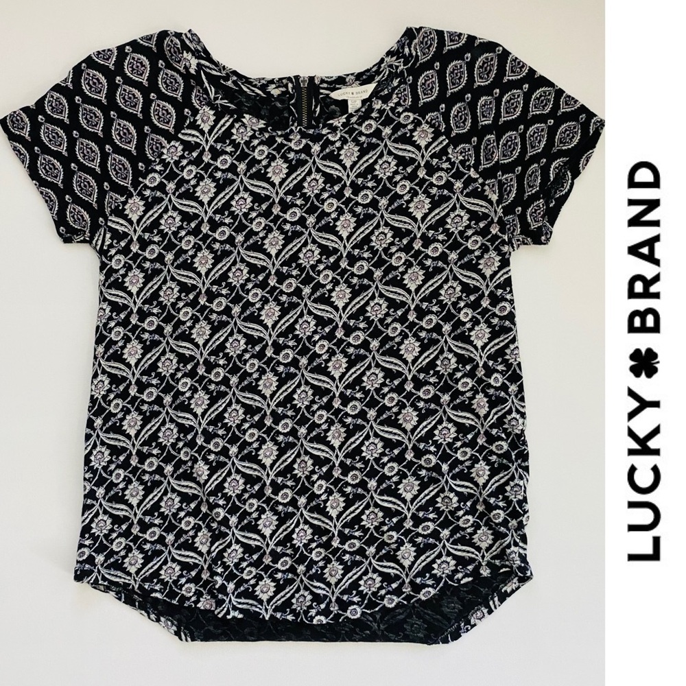 Lucky Brand Boho Floral Paisley Print High Low Tee